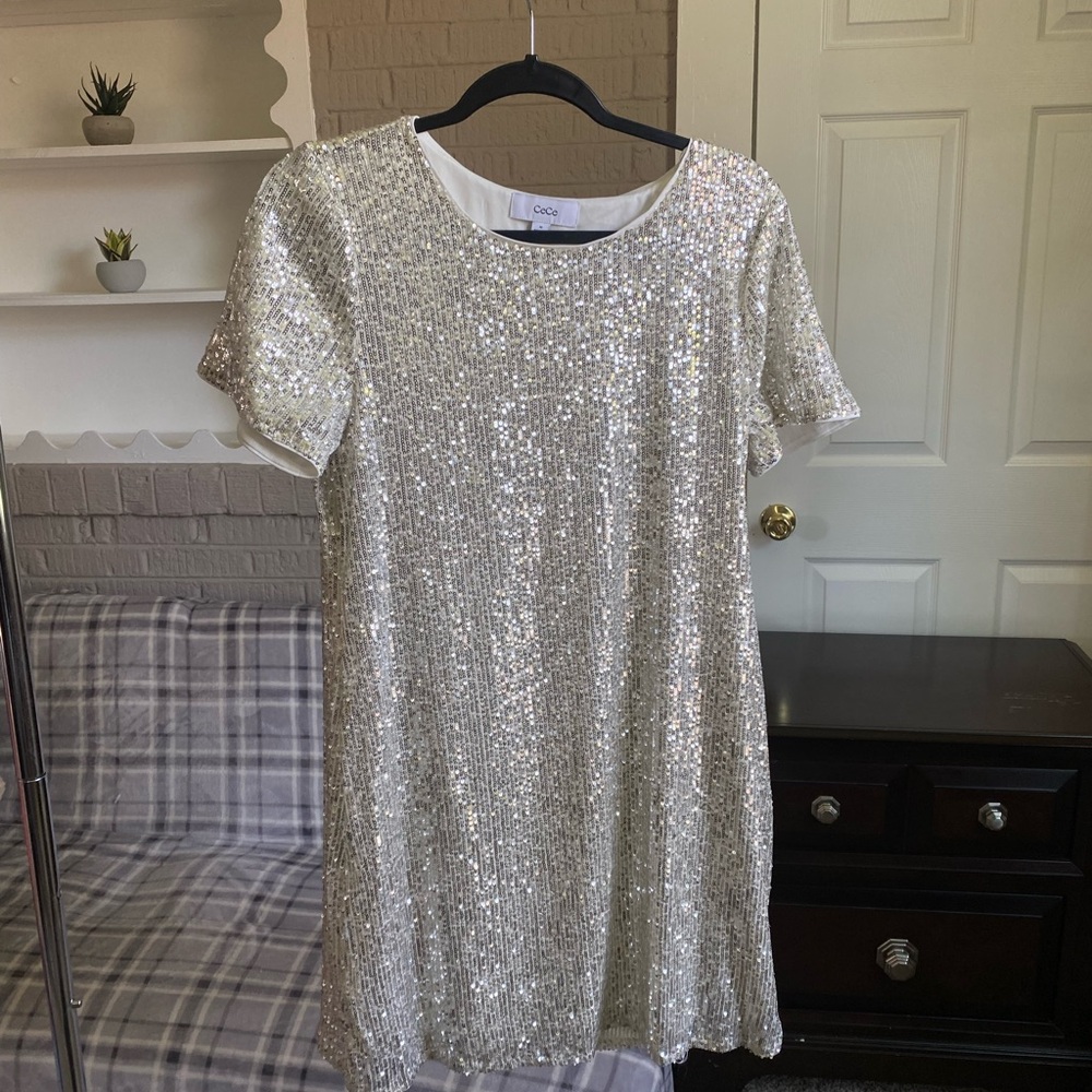 Champagne Silver Sequin Dress - Cece size medium